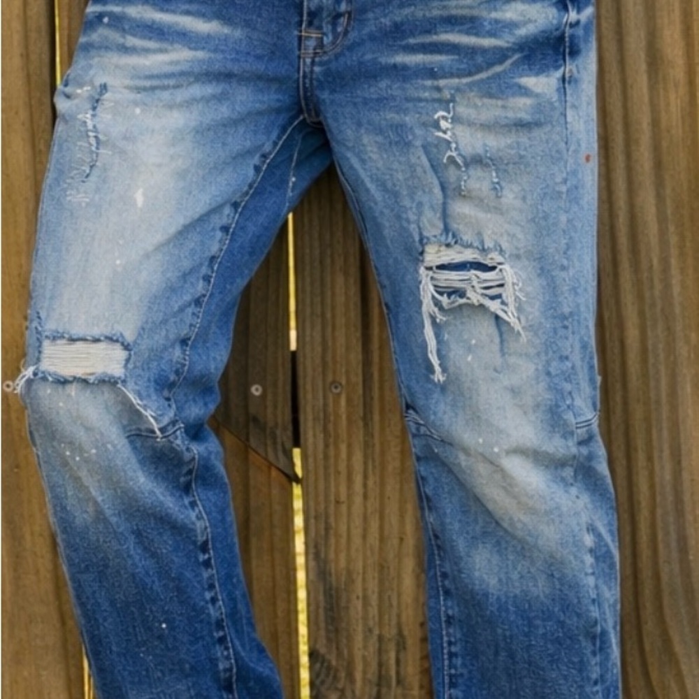 Smoke Rise‎ Distressed Jeans Men’s 32x32 Blue Ripped Slim Fit Streetwear Denim